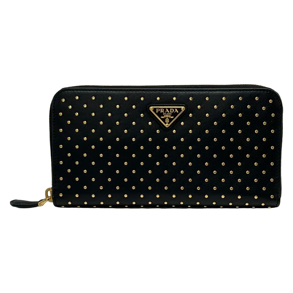 Prada Long Wallet 1ML506 Black Gold Leather Hardware